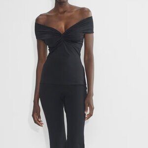 Aritzia Contour Twist Off-shoulder Top, S, Black, NWT